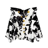 Tulip Waistline Rose Metal Button Floral Mini Skirt