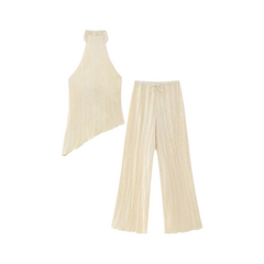 Solid Asymmetric Halter Top + Ruched Pants