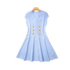 Six Buttons V-Neck High Waist Knit Dress