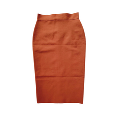Solid Brown Midi Tight Pencil Skirt