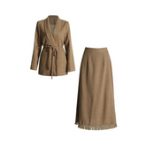 Solid Waist Suit Jacket + Tassel Skirt