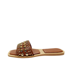 Square Toe Rubber Rivet Square Toe Flat Sandals