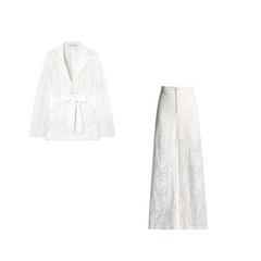 Solid Hollow Slim Spliced Lace Up Top + Wide Leg Pants