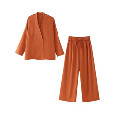 Solid V-Neck Casual Shirt + Pants