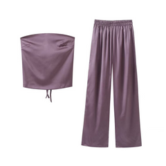Silk Tied Chest Top + Draped Straight Leg Pants