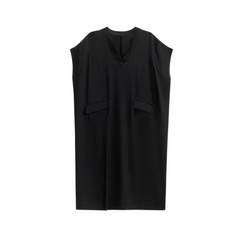 Pre Order: Black Irregular V-Neck Slit Midi Dress