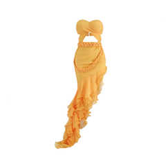 Strapless Slim Fit Braided Cut Out Ruffle Edge Dress