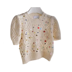 Sequins Hollow Out Knitted Shirt