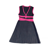 Sleeveless Waist Color Blocking Deep V Camisole Knitted Pleated Dress