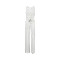 High-End White V-Neck Vest + Trousers Set