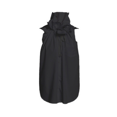 Stand Collar Retro Pinch Drawstring Loose Sleeveless Shirt