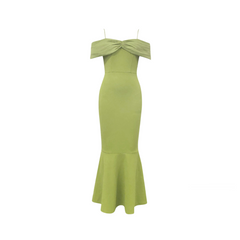 Green Off-Shoulder Slim Fit Cake Dress