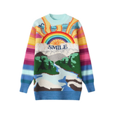 Rainbow Embroidered Letter Knitted Sweater