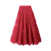 Solid Layer Cake Yarn Elastic Waist Skirt