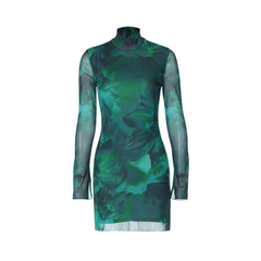 Mesh Casual Printed Hip Wrapped Mini Dress