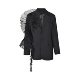 Spliced 3D Mesh Surround Straight Tube Suit Jacket