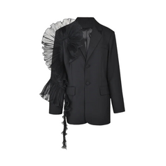 Spliced 3D Mesh Surround Straight Tube Suit Jacket