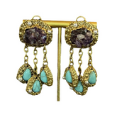 Vintage Heavy Amethyst Turquoise Tassel Earrings