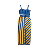 Pre Order: Blue Cropped Top + Striped Skirt Set