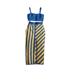 Pre Order: Blue Cropped Top + Striped Skirt Set