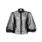 Pre Order: Black Lantern Sleeve Polka Dots See-Through Blouse