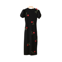 Pre Order: Black Floral Knitted Midi Dress