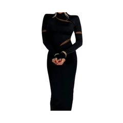 Hollow Out Stand Collar Long Sleeve Bodycon Dress
