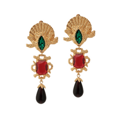 Retro Palace Glass Pendant Ear Clips