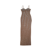 Water Diamond Nail Beads Bodycon Maxi Dress