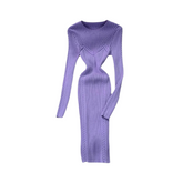 Round Neck Tight Elastic Pleated Knitted Dress