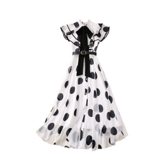 Ruffled Edge Waistband Fairy Polka Dot Dress
