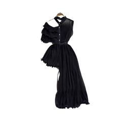Irregular Waisted A-Line Pleated Dress