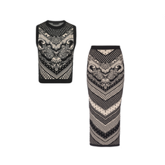 Small Plaid Jacquard Vest + Plaid Long Skirt Set