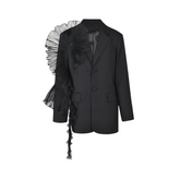 Spliced 3D Mesh Surround Straight Tube Suit Jacket