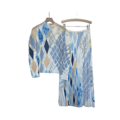 Printed Pleated Turtleneck + High Waist Pleated Skirt