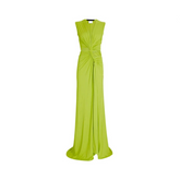 Solid Hollow Knot Slit V-Neck Pleated Irregular Dress