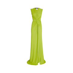 Solid Hollow Knot Slit V-Neck Pleated Irregular Dress