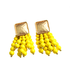 Metal Wood Beads Tassel Earrings