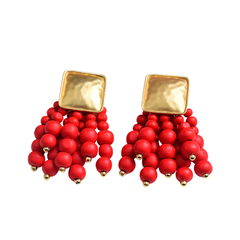 Metal Wood Beads Tassel Earrings