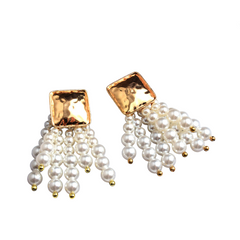 Metal Wood Beads Tassel Earrings