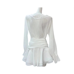 V-Neck Long Sleeve Patchwork Top + High Waist Mini Skirt