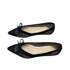 Pre Order: Bow Pointed Toe Polka Dot Flat Shoes