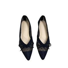 Pre Order: Bow Pointed Toe Polka Dot Flat Shoes