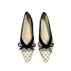 Pre Order: Bow Pointed Toe Polka Dot Flat Shoes