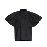 Pleated Sleeve Loose Solid Casual Shirt