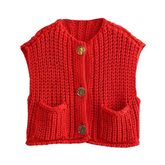 Pocket Sleeveless Knitted Cropped Vest