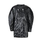 Polka Dot Double Breasted Bubble Sleeve PU Jacket