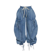 Pre Order: Balloon Elastic Waistband Denim Jeans