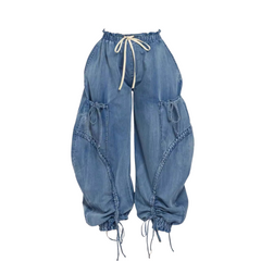 Pre Order: Balloon Elastic Waistband Denim Jeans