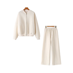 Solid Zip Up Bomber Jacket + Pants Set